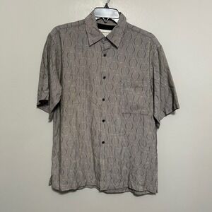 Pronto Uomo Men's 100% Silk Shirt Black Beige Short Sleeve Button Up Geometric